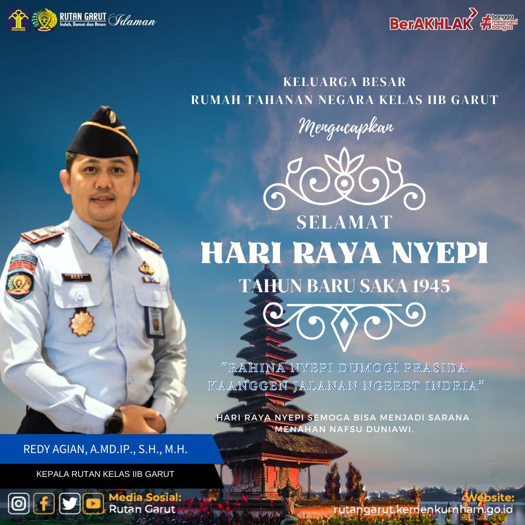 rutan_garut's tweet photo. mawastiastu, Rahajeng Nyanggra Rahina Nyepi Caka 1945, 

Selamat Hari Raya Nyepi Tahun Baru Saka 1945,

Semoga kedamaian dan kesejahteraan selalu menyertau kita semua

Kemenkumham Jabar
R. Andika Dwi Prasetya
#KemenkumhamJabar
#RAndikaDwiPrasetya https://t.co/DLocDll5p8