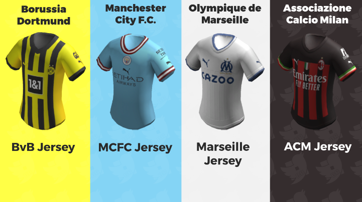 RobloxInfoDE's tweet photo. NEUE KOSTENLOSE GEGENSTÄNDE: Puma hat sich mit 4 Teams zusammengetan, um ihre Uniformen kostenlos zu Roblox zu bringen!

BvB: Tor schießen
MCFC: Erziele 3 Tore
Marseille: Gewinne ein Spiel
ACM: Gewinne 3 Spiele https://t.co/klnR4UGa9X