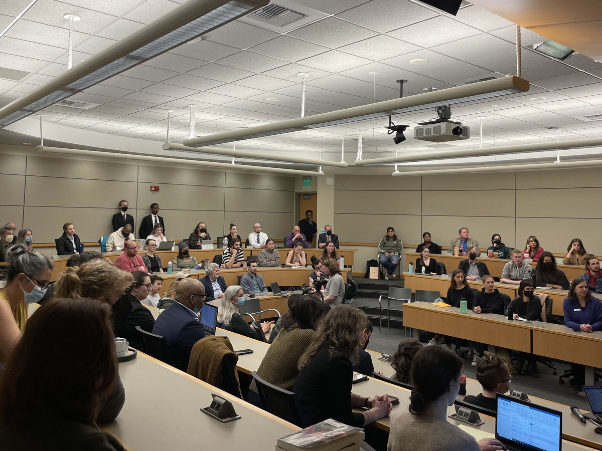 This was a remarkable event! Captivating insights on family policing from <a href="/DorothyERoberts/">Dorothy Roberts</a> and <a href="/deanspade/">dean spade</a>, wonderful questions moderated by Dean <a href="/TonyVarona/">Tony Varona</a>. A packed room &amp; many more watching online