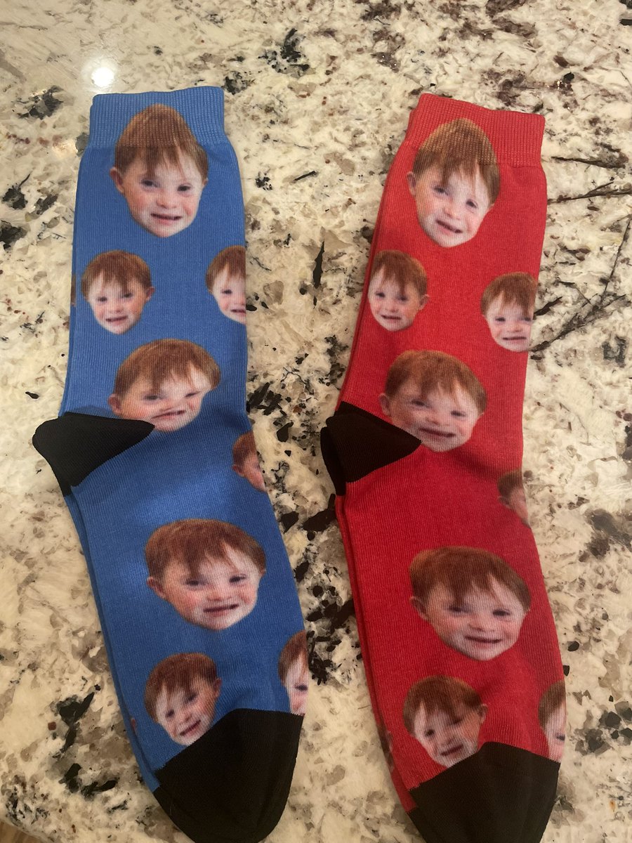 Mrs. Vonda and I wore our Griffin socks for World Down Syndrome Day today.  He was so excited to see his face on our socks.  He said, “That’s me!” with a big smile on his face.💙💛💙<a href="/JresRockets/">JRES</a>