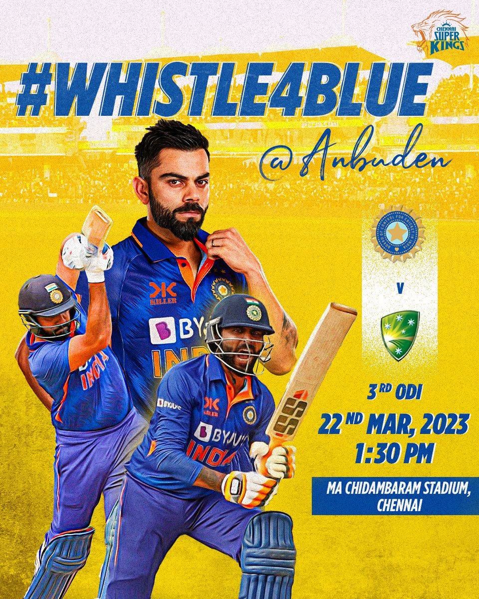 ChennaiIPL's tweet photo. Visakhapatnam ➡️ Madrasapattinam for the decider! 

#INDvAUS #WhistlePodu 🦁💛 https://t.co/hdWXICHJfk