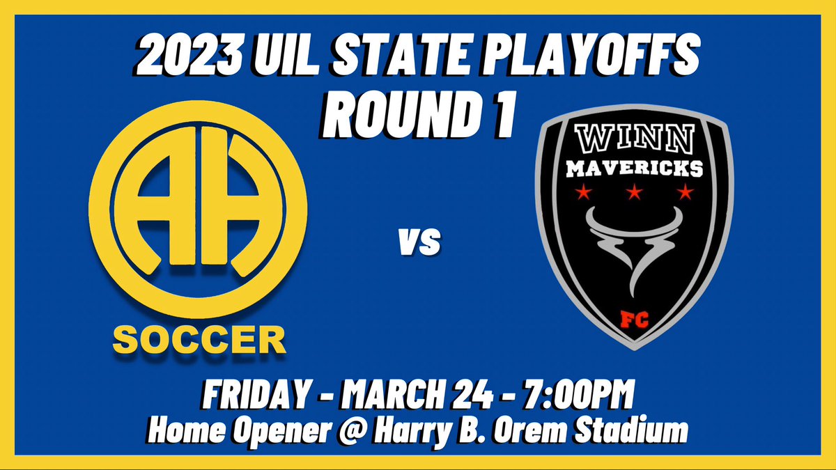 2023 UIL Soccer Playoffs!
⚽️ Round 1: Bi-District ⚽️
<a href="/AHboysSoccer/">Alamo Heights Boys Soccer</a> vs <a href="/PassWinn/">Eagle Pass Winn HS Boys Soccer</a> 
📍Harry B. Orem Stadium - AHHS
⏱️7:00-  Friday 3/247
<a href="/AHHSmules/">AHHS Mules</a> <a href="/AHISDAthletics/">AHISD Athletics</a> <a href="/AHISD/">Alamo Heights ISD</a> <a href="/Soy_SAF/">SOY SAN ANTONIO FÚTB⚽️L</a> @mysahighschools @LethalSoccer