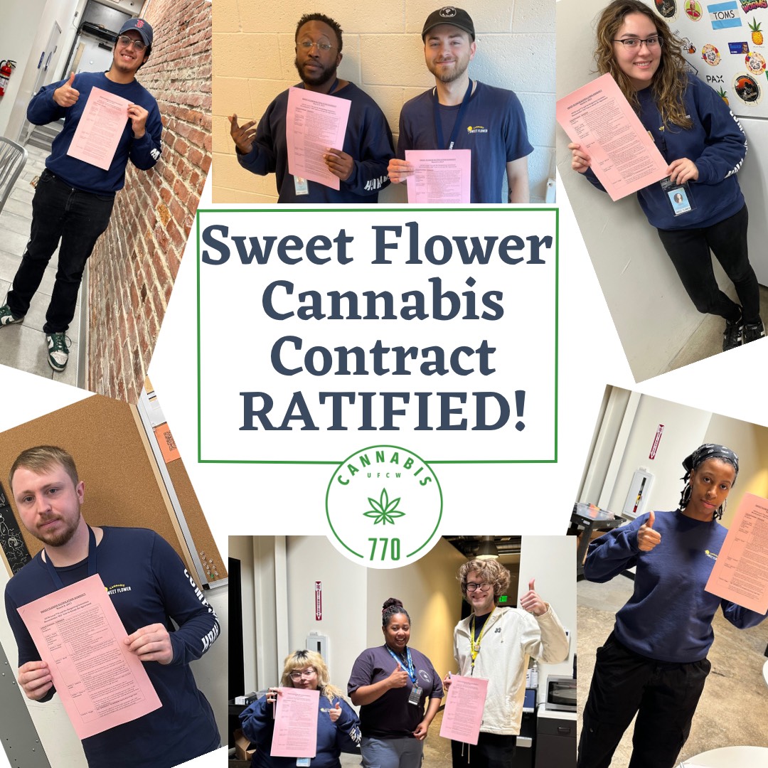 ufcw324's tweet photo. VICTORY!

Congratulations to all Sweet Flower employees for approving their very first union contract with @UFCW770! With just under two years in the making, these workers stood together in solidarity through many obstacles to accomplish this amazing agreement. https://t.co/nh2BO5VJrB