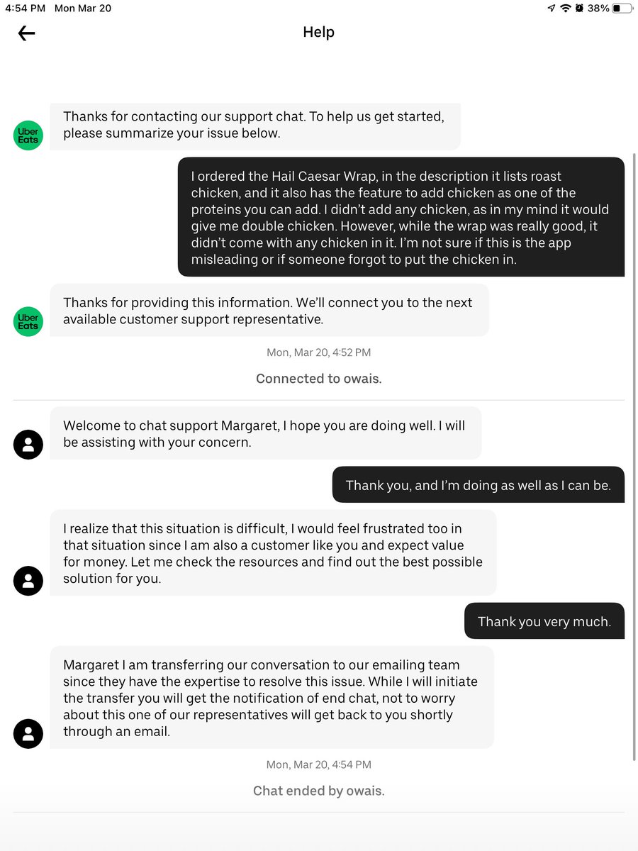 Modern_Ren_Geek's tweet photo. @Uber_Support yesterday I contacted uber eats support chat about an issue with an order not matching the listing. I was told I would get contacted by the email team. It’s been over 24 hours and nothing. https://t.co/CH3al1jvr7