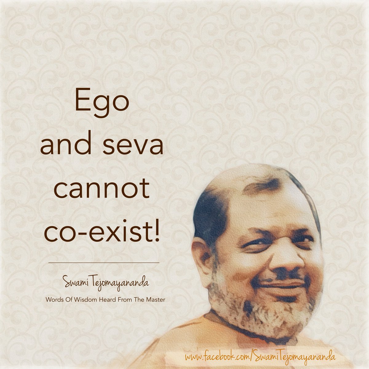 Tejomayananda's tweet photo. #WordsOfWisdomHeardFromTheMaster
#SwamiTejomayananda
#Ego and #Seva cannot co-exist!

#humanitarian #love #humanity #charity  #help #donate #volunteer  #helpingothers #motivation https://t.co/PfSFLdb6Eu