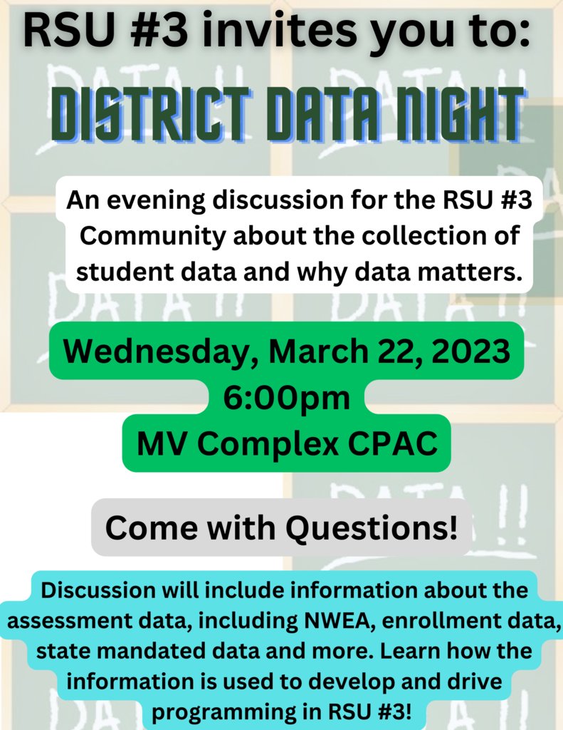 Rsu3Super's tweet photo. Don't forget to join us tomorrow evening, 6:30pm for our Data Night. See the linked flyer for more information. https://t.co/ILYthM75EX  #RSU3forME https://t.co/kwDpPNXJpK