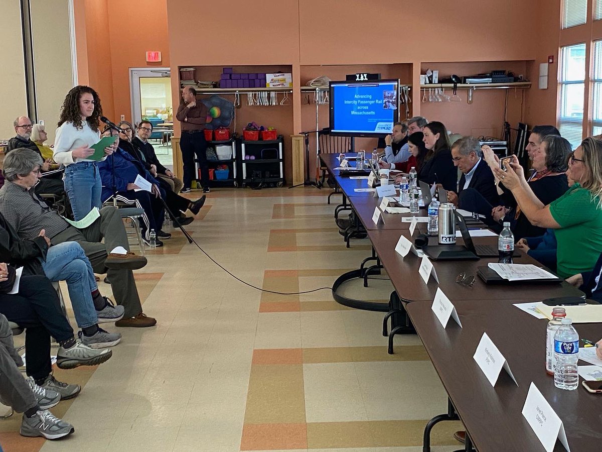 ADevlinGauthier's tweet photo. It was an honor to write and present testimony from #amherstma at today’s WesternMA Passenger Rail Commission hearing. The potential of #westeastrail for climate action, economic development, and access for western MA is great. Thank you to the commission for hearing us! #mapoli https://t.co/uouDRYVVLT