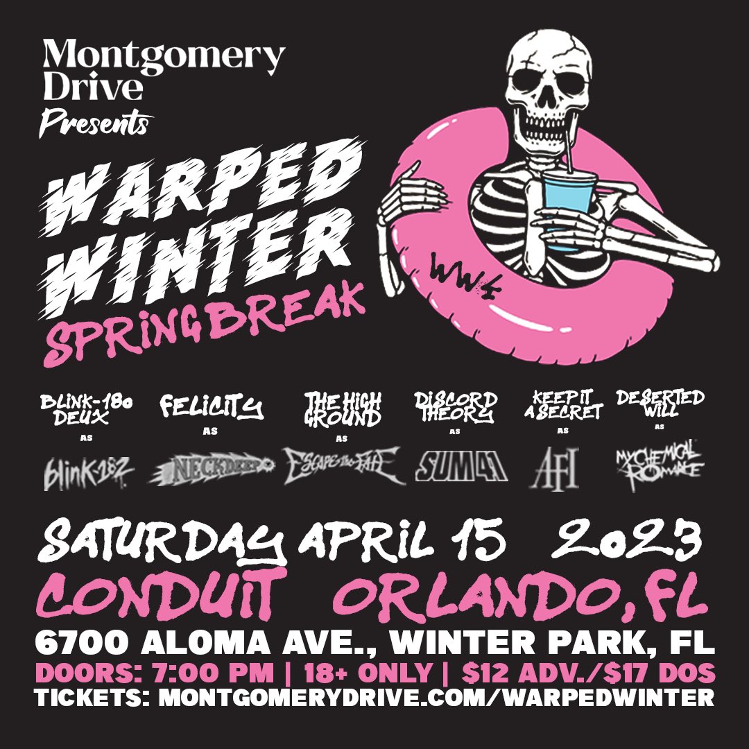 KIASBAND's tweet photo. WARPED WINTER 4 US THE F OUT

our lovely friends in @WeAreFelicity and @MontgomeryDrive have invited us back this year for the next installment of debauchery. 

we’re cosplaying musically as @afi among some other amazing florida talent 

come kick it :) https://t.co/Sy0S12hk5Y