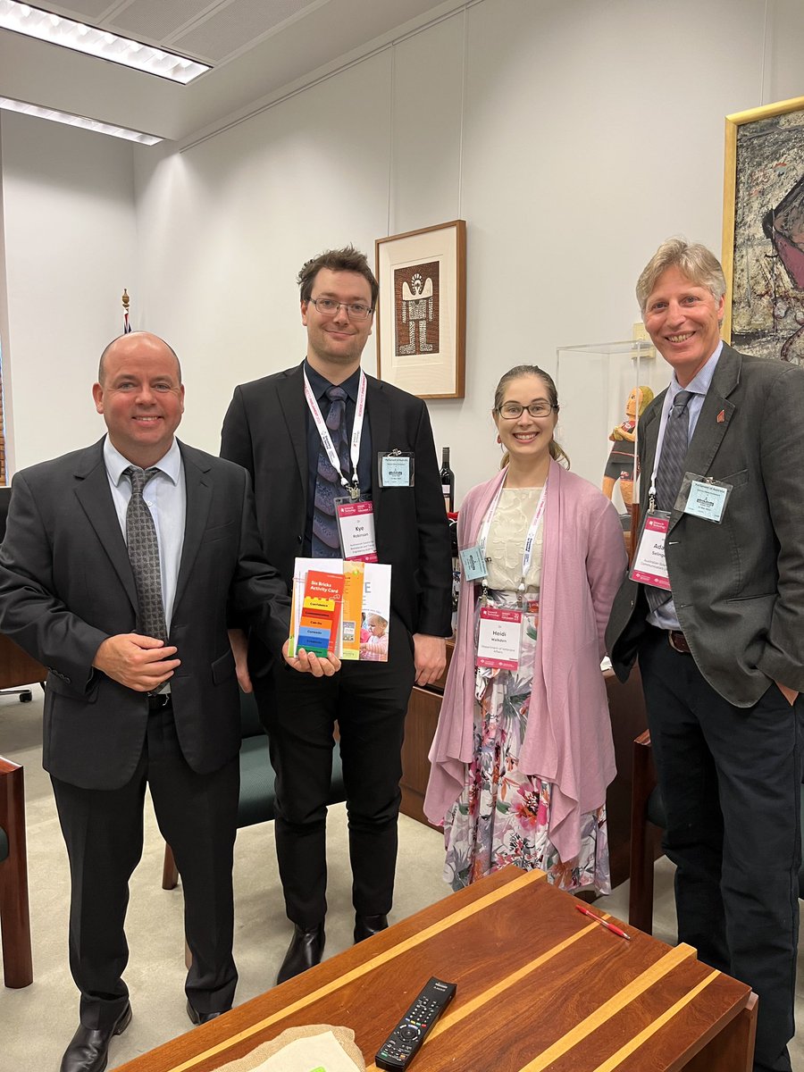 auscicomm's tweet photo. Our delegate Adam Selinger (far right) met with Sam Birrell MP (far left) this morning at #smp2023
Many @auscicomm members enjoyed Adam’s 6-bricks activity at #asc2018 - we hope it stirs the imagination for you Minister.
#auspol https://t.co/yhBQQovNGJ