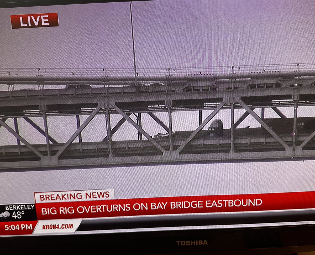 DO NOT get on the Bay Bridge right now going to East Bay. Truck flipped over, and will take a few hours to fix. Per CHP <a href="/kron4news/">KRON4 News</a>