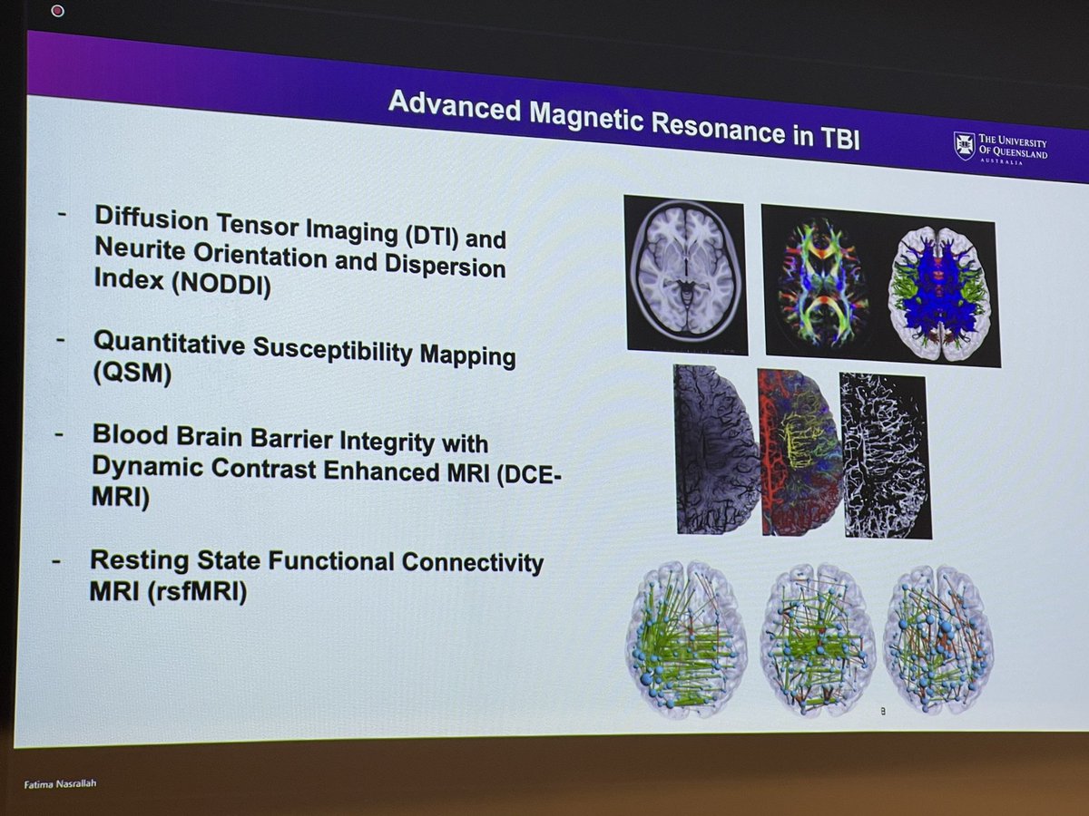 Next up at #brain23 Prof Fatima Nusrallah from University of Queensland <a href="/UQ_News/">UQ News</a> talks about the latest evidence on using MRI to prognosticate after #TBI