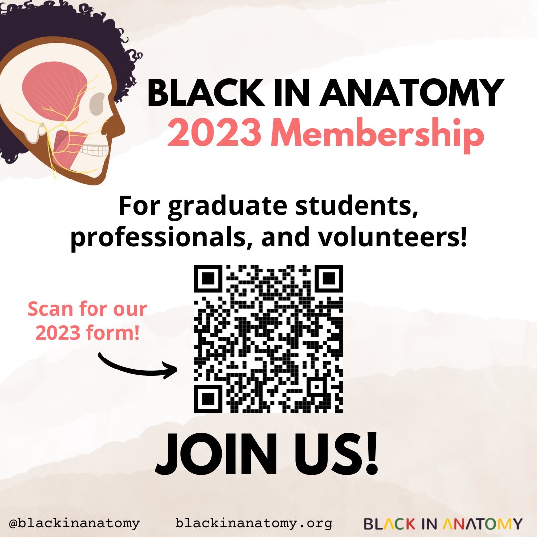 #BlackinAnat has a new 2023 Membership form! We invite all students, professionals, and volunteers to apply for our free annual membership. If you’ve joined in the past, we have new member categories for 2023. All are welcome to support our mission! forms.gle/s5KKhrrZtUg6ke…
