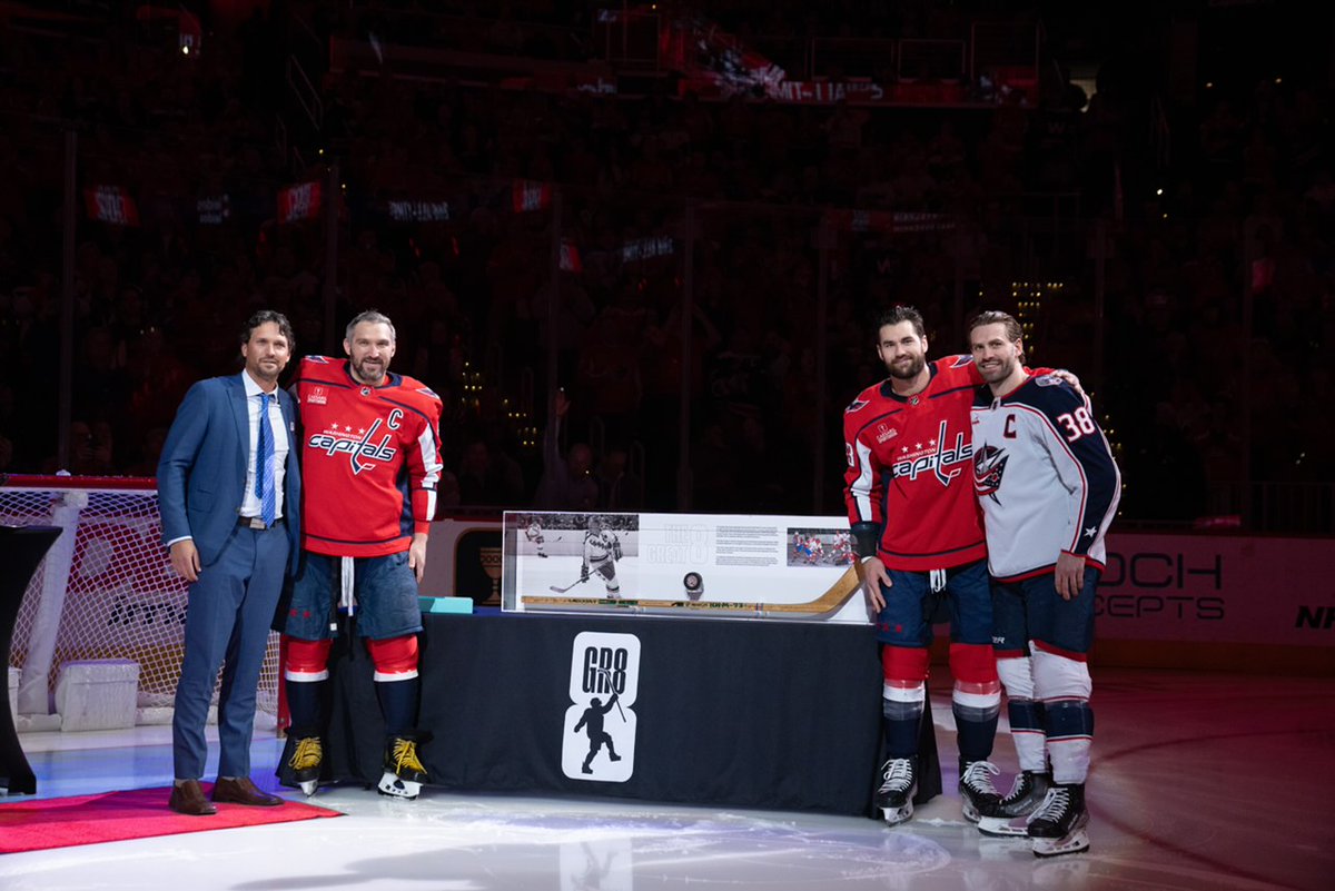 NHLPA's tweet photo. Having achieved historic on-ice feats this season, including surpassing Gordie Howe for second in all-time NHL goals, @Ovi8 receives a special gift on behalf of his fellow NHL players to celebrate his accomplishments #Gr802: https://t.co/dsL7qL5pjE https://t.co/fVKyDoopc3