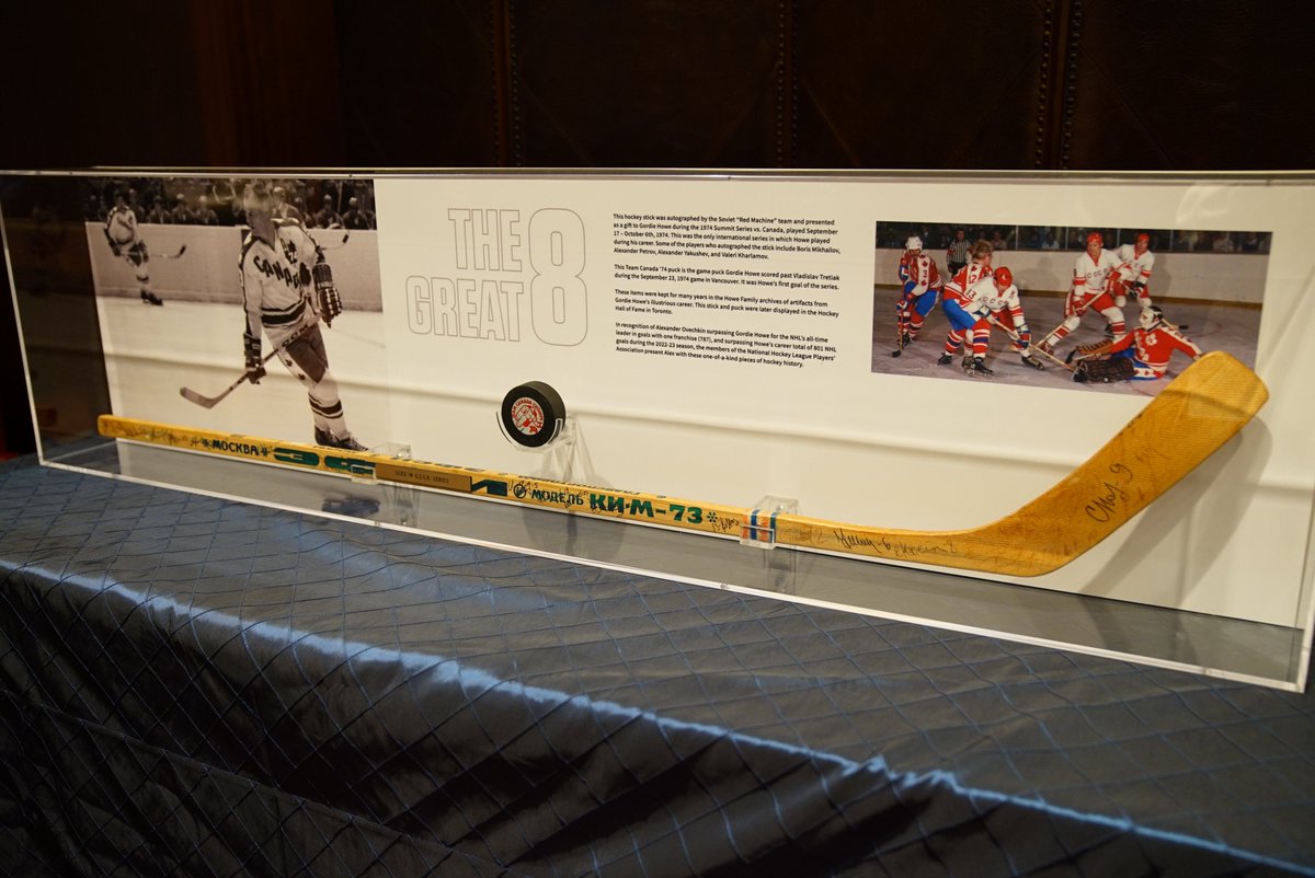 NHLPA's tweet photo. Having achieved historic on-ice feats this season, including surpassing Gordie Howe for second in all-time NHL goals, @Ovi8 receives a special gift on behalf of his fellow NHL players to celebrate his accomplishments #Gr802: https://t.co/dsL7qL5pjE https://t.co/fVKyDoopc3