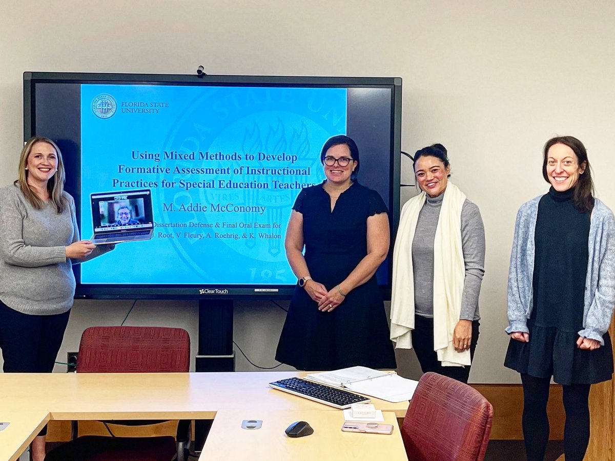 Dr_Jenny_Root's tweet photo. Congratulations to fellow #academicmama Dr.@Addie_McConomy ! She is the 1st student in our #325D #ProjectRAISE cohort to defend their dissertation.
@OsepScholars @HECSEducation @kscope_tedcec @TED_CEC @FSUSpecialEd @fsueducation @Momademia https://t.co/OQyFFskvy3