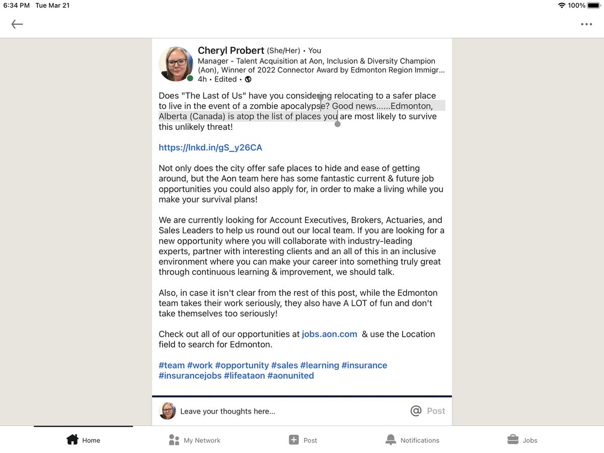 CherylProbert1's tweet photo. This might just be my single proudest moment in my entire career as a recruiter, full stop.
I came up with this ALL BY MYSELF! LOL.
It links to the article about how we ranked.
#yegdt #decl #edba #recruiterhumour https://t.co/UNLgXMWSU6