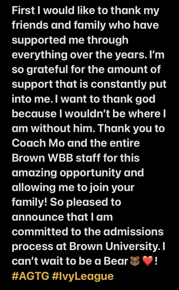 Thank you <a href="/BrownU_WBB/">Brown Women’s Basketball</a> for this opportunity! 🐻❤️#AGTG  #IvyLeague