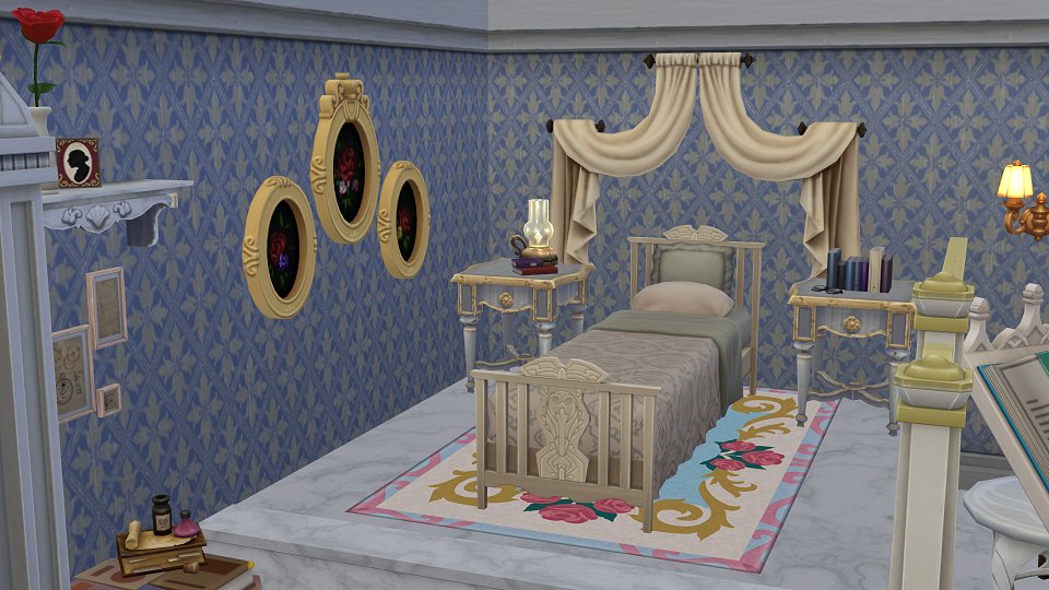 elysiondream's tweet photo. I created this Beauty and the Beast bedroom for the @TheSimCommunity Disney Inspired Room Shell Challenge! #SCDisney https://t.co/ldlyBRXjOC