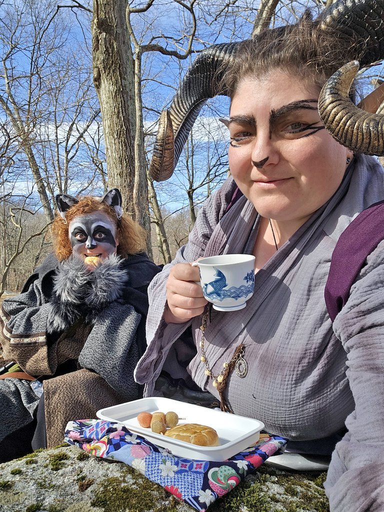 Sholto and Saffron have a midday tea party thanks to #sakuraco ! We love friends and LARP and snacks!!! #sakuracolove