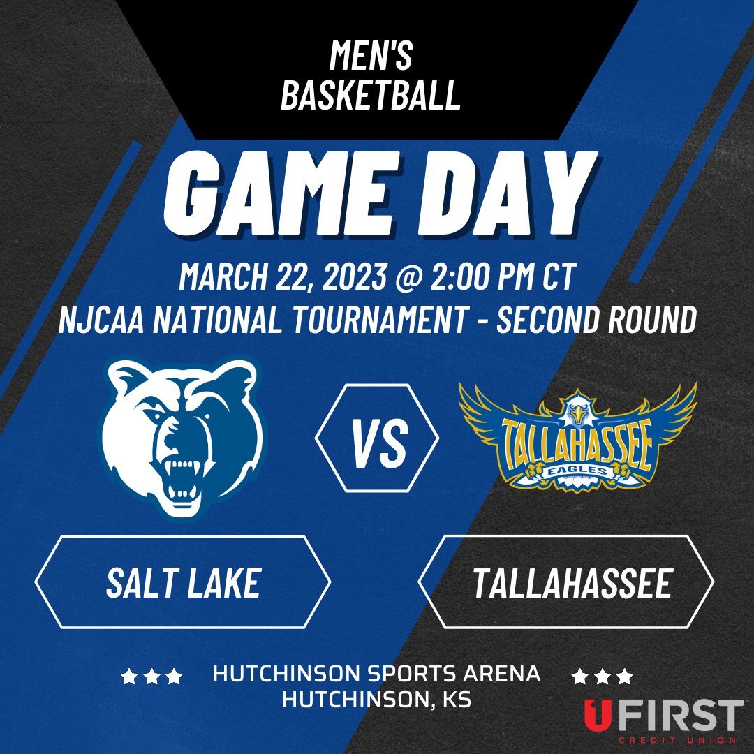 slccbruins's tweet image. The No. 5 seed Bruins is set to hit the big stage in Hutch as they take on Eagles of the No. 12 Tallahassee. Tip off for the Bruins is set for 2:00 PM CT live on the NJCAA Network! #bruinway #njcaabasketball