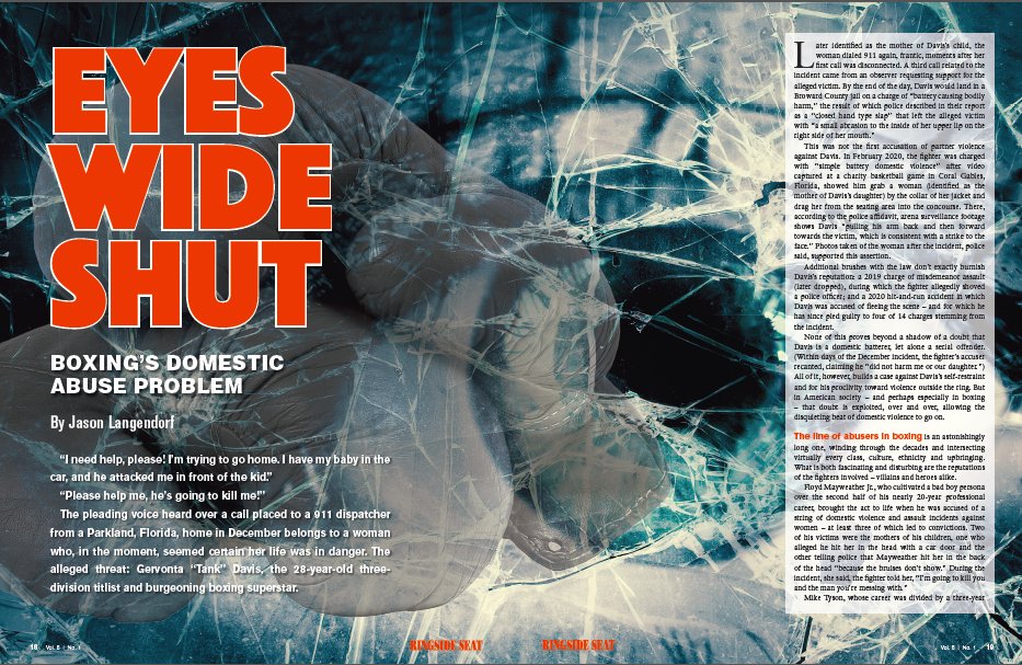 WilliamDettloff's tweet photo. There's a very good chance one or more of your boxing heroes makes (or made) a habit of punching around women. Why? Read @JasonLangendorf's outstanding examination in the latest issue of RINGSIDE SEAT. Digital &amp; print editions here: https://t.co/DHrZWSDJHP https://t.co/SVF0ieLrtn