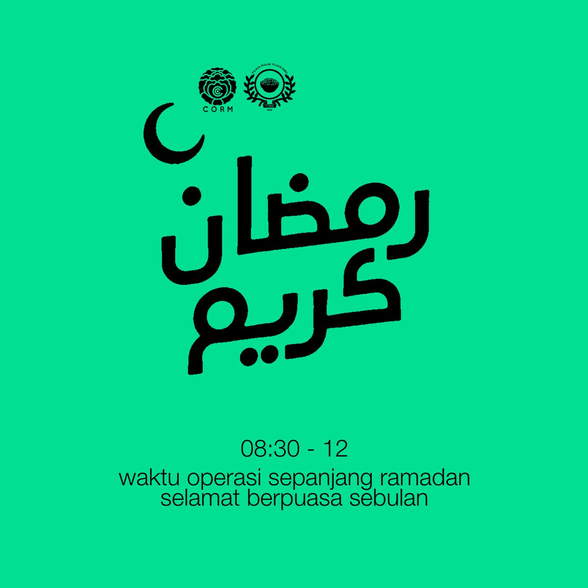 cormisme's tweet photo. Ramadan tiba dan ini juga bermakna waktu operasi kami akan berubah ke 8:30 malam sehingga 12 setiap hari bermula Khamis 22 Mac 2023 bersamaan 1 Ramadan 1444.

Rabu macam biasa, kami cuti ya. https://t.co/8vCpSUI6kW