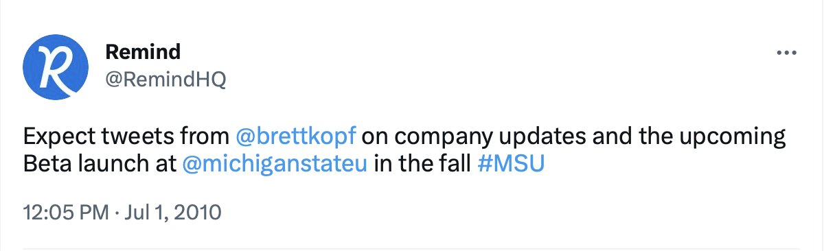 RemindHQ's tweet photo. We've come a long way since our #FirstEverTweet! 💙
#EdTech https://t.co/TzXuHkxvJB