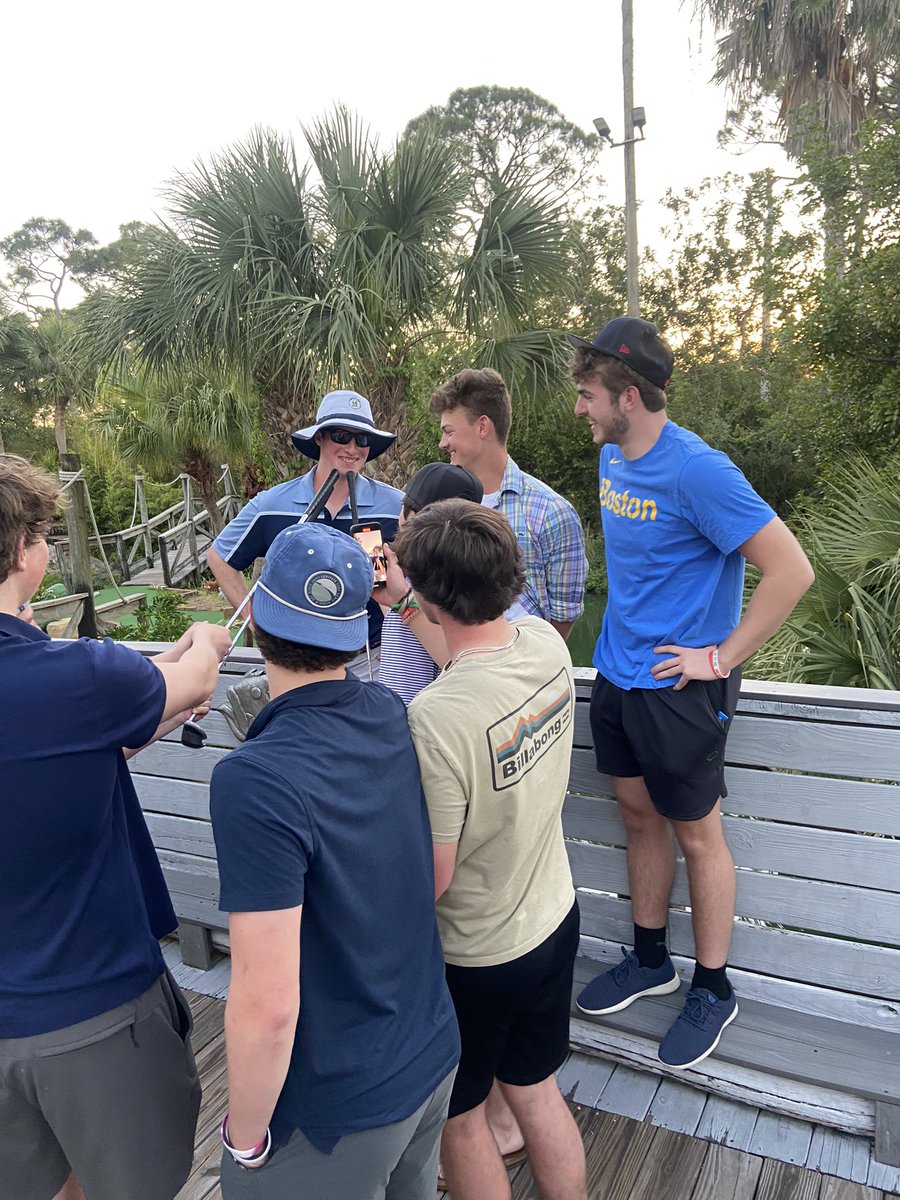 J_Pierce6's tweet photo. Day 2, doubleheader and mini golf. Congrats to the Inaugural Thayer Academy Spring Training Mini Golf Invitational winners, Charlie Denomme, Andrew Guilfoyle, and Axel Foss. Also, congrats to Guilfoyle and Ryan Hawley for winning “best dressed” https://t.co/Q7FQLINfk5