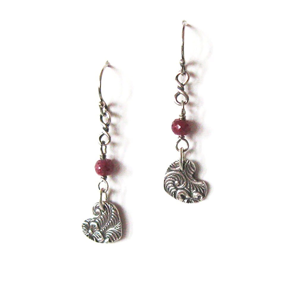 Hearts Fine Silver Ruby Gemstone Earrings, Sterling 925 Ear Wire  Options, One of a Kind Valentine Gift for Women tuppu.net/cdb204bd #SendingLoveGallery #Etsy #RubyGemstone