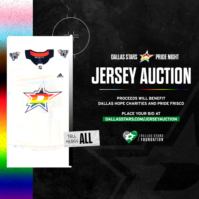DS_Foundation's tweet photo. #Yallmeansall which means y'all have a chance to bid on tonight's Pride-themed Warm Up Jerseys. 

Proceeds will benefit @PrideFrisco and @CharitiesDallas, two DFW organizations providing a safe and empowering environment for the LGBTQIA+ community.

Place your bids now!