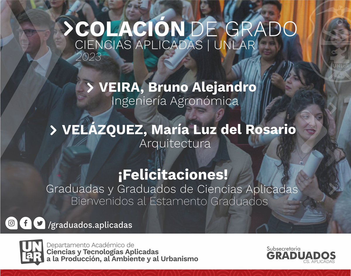 Graduados_Aplic's tweet photo. 🔺COLACIÓN DE GRADO 2023 | CS. APLICADAS

🔺Invitamos a participar este Jueves 23.03.23 a las 09:30Hs, en sala Académica: “Dr. Oscar Quiroga Galindez” de nuestra Universidad Nacional de La Rioja, al 1er Acto de colación de Grado

🔺Graduados Aplicadas https://t.co/nix5nvAcUh