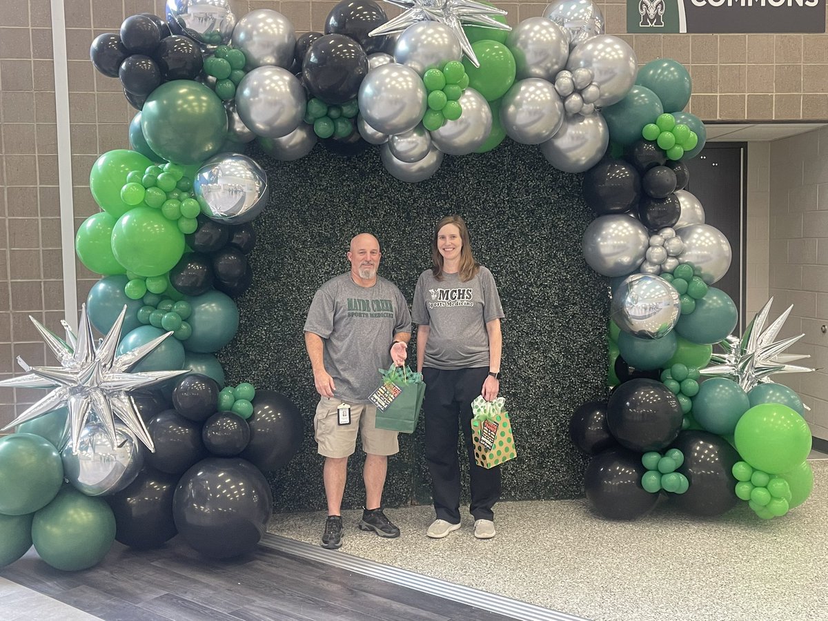 GinaBCobb's tweet photo. It’s National Athletic Trainer Month!  A huge THANK YOU to our trainers, Chris Whitten and Emily Orellana!  We appreciate all you do for our Rams! #RPND 💚 https://t.co/pbdHJOnL0Q