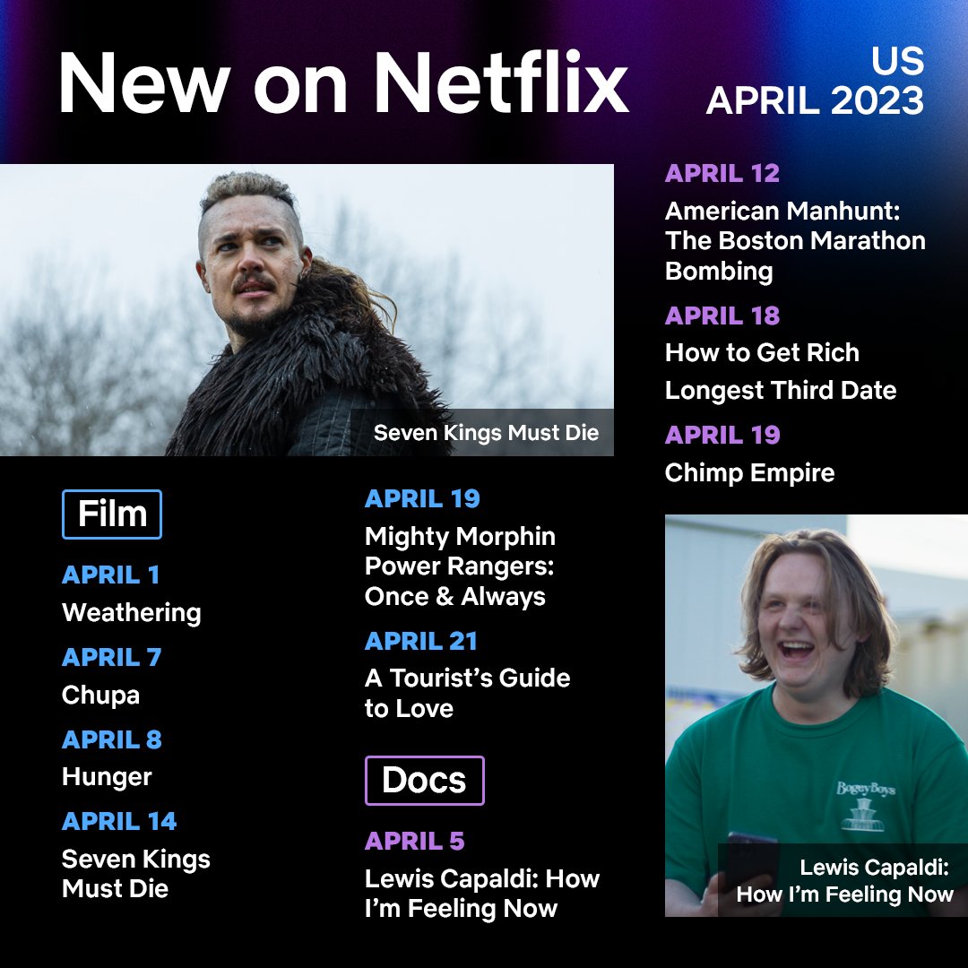 netflix's tweet photo. From Firefly Lane's final episodes to the continuing saga of The Last Kingdom, here's a sneak peek at a few of the titles coming to Netflix in April! https://t.co/zIjfQEZgPo