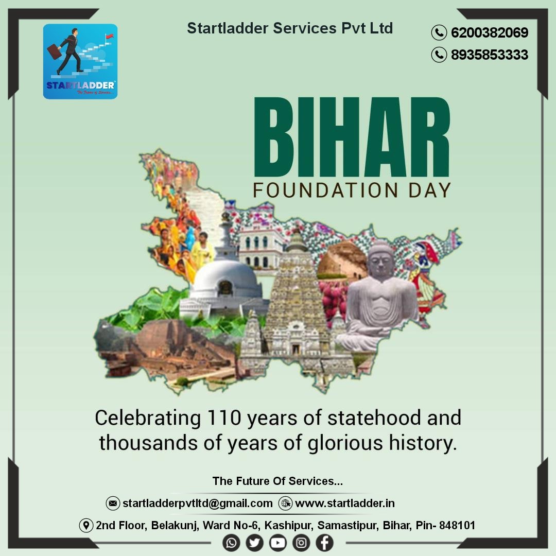 बिहार स्थापना दिवस की ढेर सारी शुभकामनाएं 🙏

#stsrtladder #futureofservices #serviceprovider #bihar #thefutureofservices #biharnewstoday #CMBihar #BiharDiwas #ZeeNews #zeenewsbihar