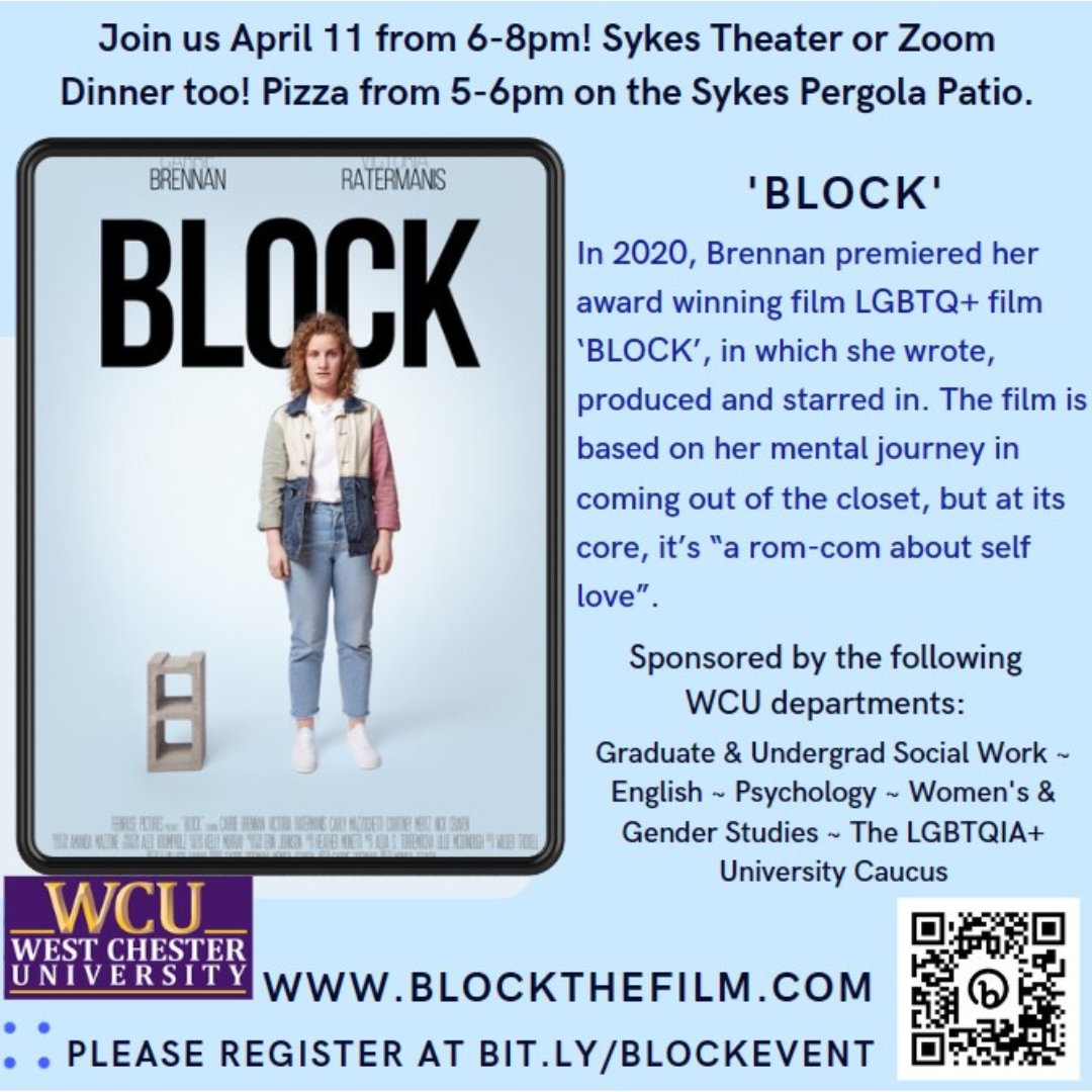 WCUGradSocWork's tweet photo. Mark your calendars, we can't wait to see you there! #blockthefilm #lgbtqia #wcu #movie https://t.co/z2fHAMAyt5