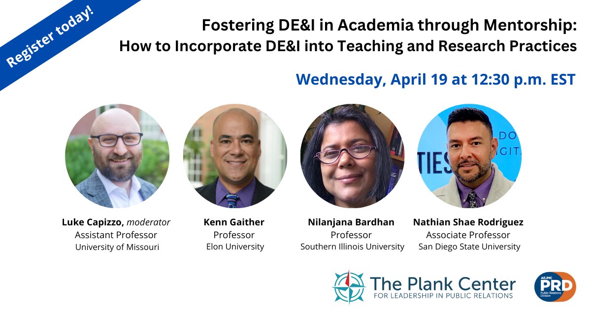 Check your inboxes and save the date! AEJMC PRD's Membership Committee sent out information on Sunday about a panel it will host for mentorship and DE&amp;I. 

April 19 at 12:30 p.m. EST. 

Link to register forms.gle/obj9X8LobKXZ4F…