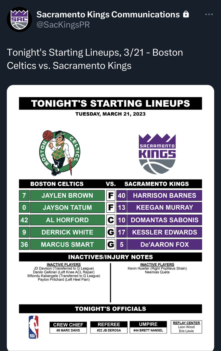 Live stream: Celtics 12, Kings 16