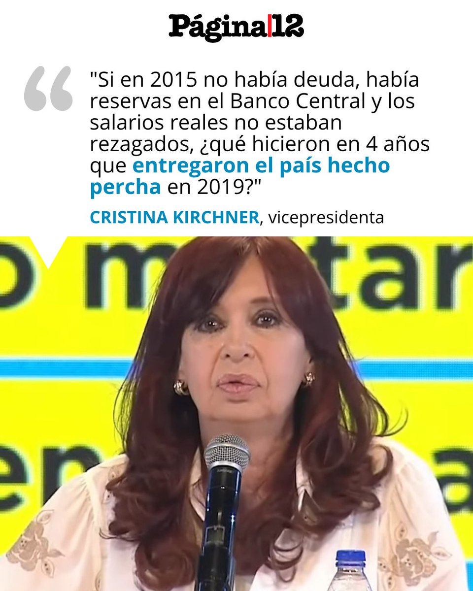 "TODAVÍA NO SABEMOS A DONDE ESTÁ LA PLATA DEL FMI"
Cristina Kirchner recordó la reconstrucción del neoliberalismo a partir de diciembre de 2015.  [bit.ly/406chpy]