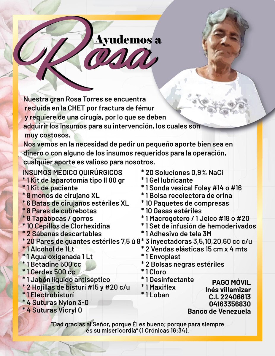 LuzAnRc's tweet photo. @ElNacionalWeb Este es la “pequeña” lista de insumos que están pidiendo en la #CHET de Valencia, para operar  a la sra. Rosa por su fractura. Mismo hospital donde recientemente se operó el Sr. Gobernador @rafaellacava10 sin mayor problema porque para él, todo está excelente allí 🙂👇🏻👇🏻 https://t.co/b51RXzEGRt