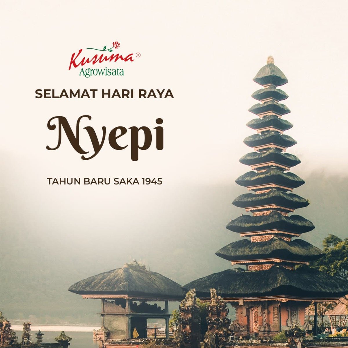 Agrowisata's tweet photo. Selamat Hari Raya Nyepi Saka 1945. Semoga Sang Hyang Widhi senantiasa menyertai kehidupan kita dengan kedamaian
.
#kusumaagrowisata #nyepi #tahunbarusaka1945 https://t.co/7H2xj3WFCN