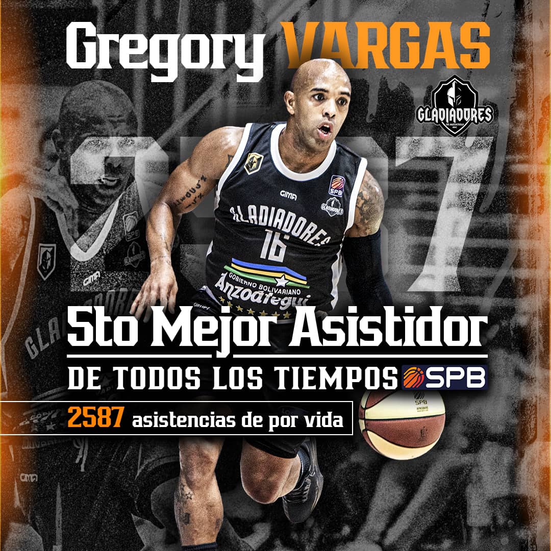gladiadoresbbc's tweet photo. La jornada de este martes ante @cangrejerosbbc fue histórica para nuestro capitán Gregory Vargas, quien dio cinco asistencias y se convirtió en el 5to máximo asistidor en la historia del baloncesto profesional venezolano al totalizar 2587 habilitaciones en su gran carrera. https://t.co/KShlMc2wTw