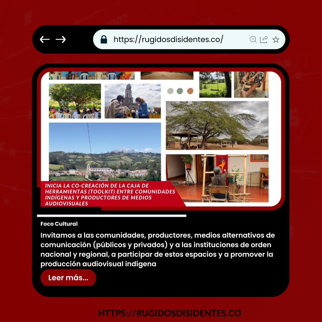 RDisidentes's tweet photo. 🚨🚨 ¡¡¡Leer, reaccionar, compartir!!!

Si eres productor audiovisual puedes sumarte a la convocatoria ‘Caja de Herramientas entre comunidades indígenas y productores audiovisuales’.

Clic en el enlace para mayor información:
https://t.co/SPcztSP1dy 

 #Convocatoria | https://t.co/z39QNW2iiG