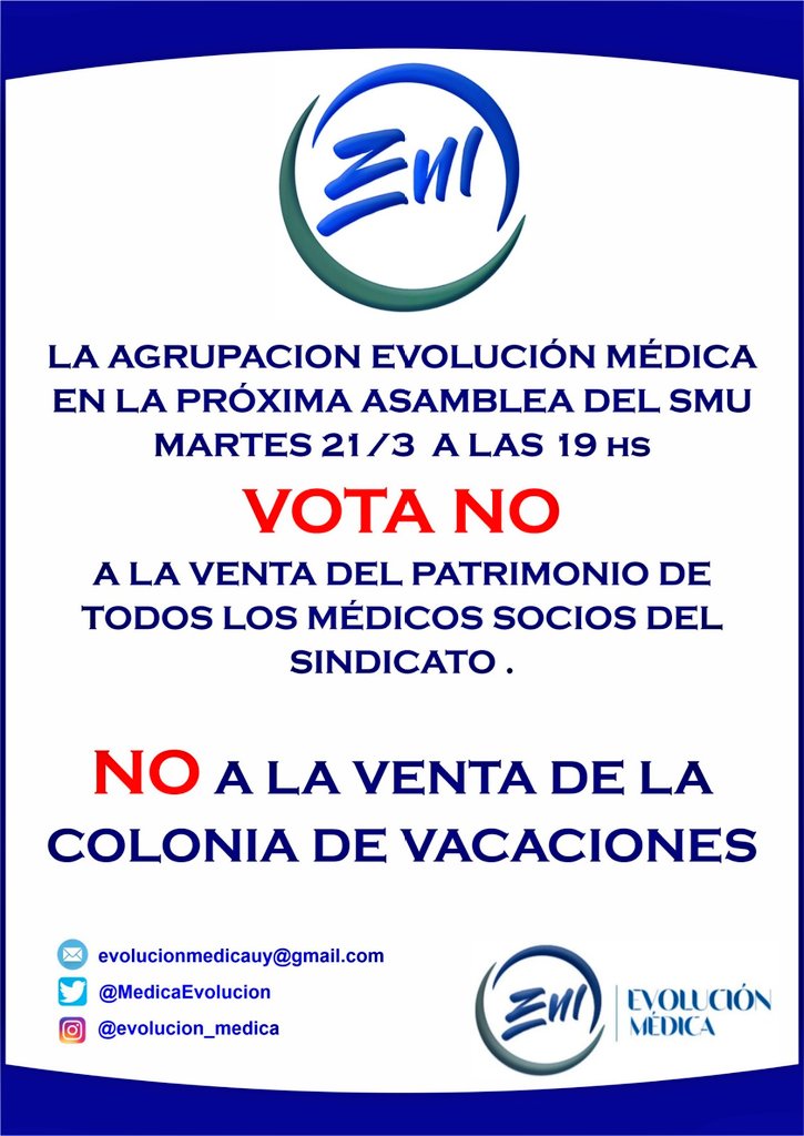 MedicaEvolucion's tweet photo. Histórica votación de los médicos socios de sindicato médico del Uruguay que dijeron no a la venta de la colonia de vacaciones que algunos querían.
La máxima autoridad del sindicato sus socios hablaron y Evolución Médica fue la agrupación que dijo antes no a la venta. https://t.co/mkJn38ei4j