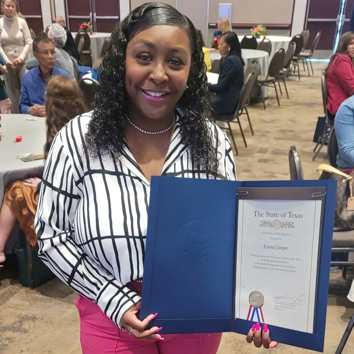 cooper_keara's tweet photo. @HumbleISD Teacher Of The Year Luncheon. What an honor to represent for @HumbleISD_WMS. @ketrawilliams1 @Moye_Education https://t.co/Z3Jj7gxEYg