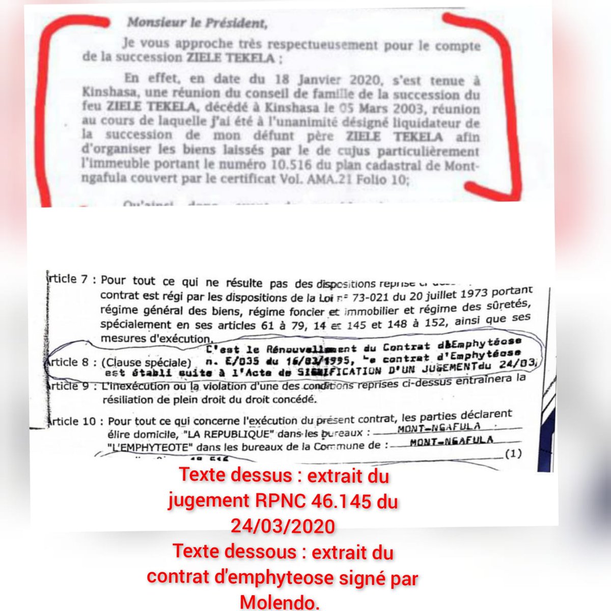 veuveRdc's tweet photo. @kakese_leon la signature par @molendosakombi  du contrat d'emphytheose pour la parcelle 18 516 en lieu et place du 10 516 est le point de départ de la fraude.C'est une évidence. @fatshi13 @Presidence_RDC @PrimatureRDC @MinJusticeRDC @VitalKamerhe1 @DeniseNyakeru @HamidaKamerhe @central_sage https://t.co/X7wfHCFwtn