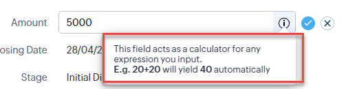 samdaynes's tweet photo. Did you know that any currency field in @ZohoCRM doubles as a calculator ! 😎#zoho https://t.co/a0YCHDIrHG