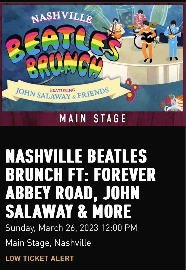 JohnSalaway's tweet photo. Low ticket alert for @NashBeatles this Sunday at @CityWineryNSH with @ForeverAbbeyRd and more! https://t.co/5Yw1WsLzrq