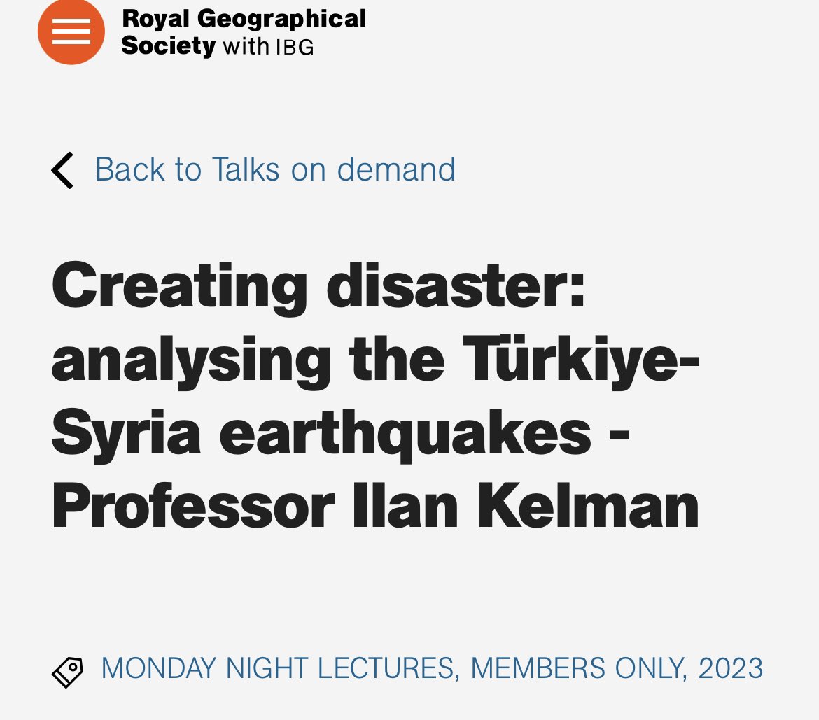 If you have schools access then this lecture by @IlanKelman is well worth sharing with your A level students. #geographyteacher @RGS_IBGschools @RGS_IBG #nonaturaldisasters
