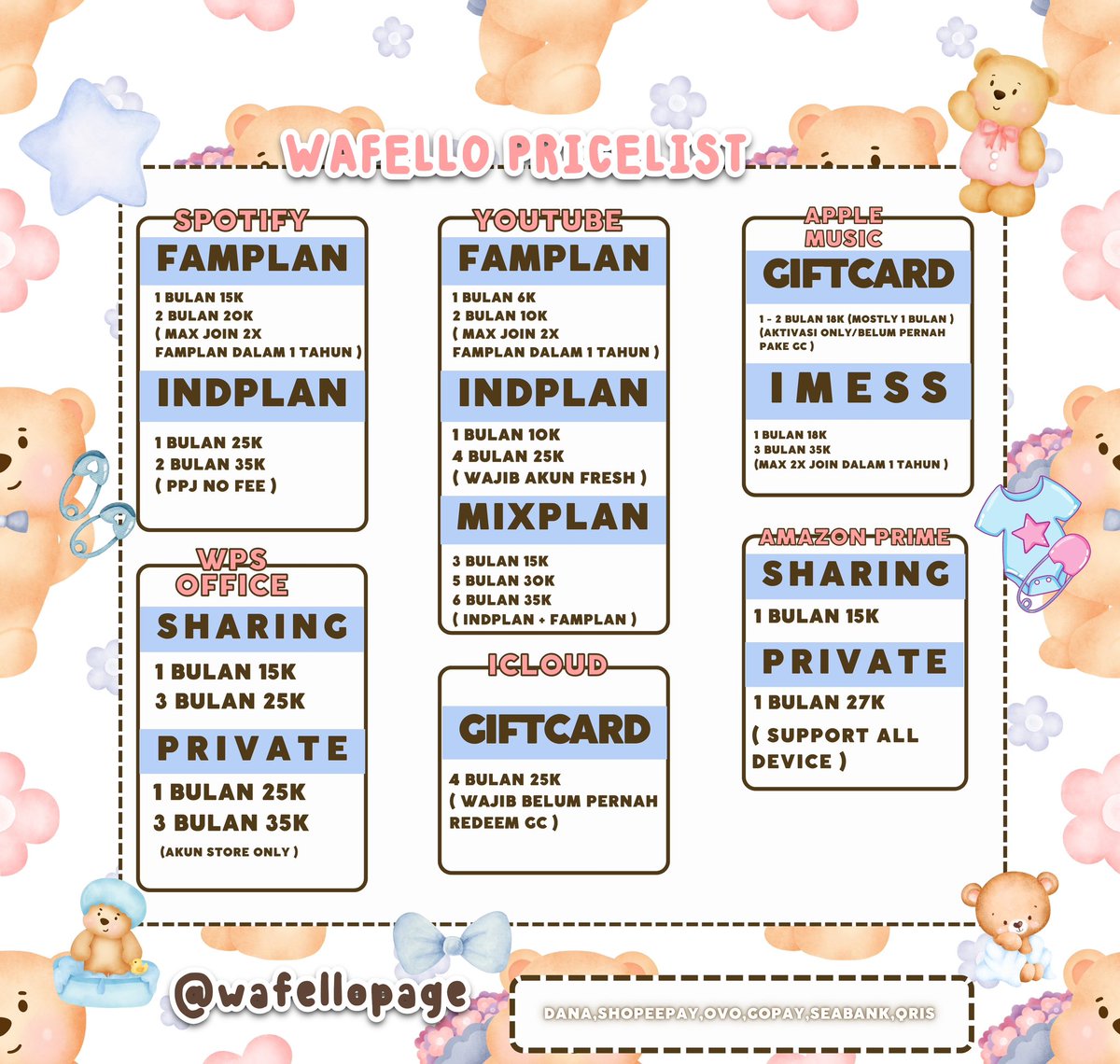 halo warga twitterland 🫶🏼 aku jual app prem niy pastinya murce dan bergaransi 🙌
if u interested 💌 : bisa dm <a href="/zoaelt/">wafello 🎀🪞; mt after dm !!</a> / wa tiny.cc/wafellopage 
payment : bisa all e wallet/qris ʚ🎀 😍

t. jual netflix yt viu iqiyi canva pro  appmus wetv Hbo go icloud #zonajajan #zonauang