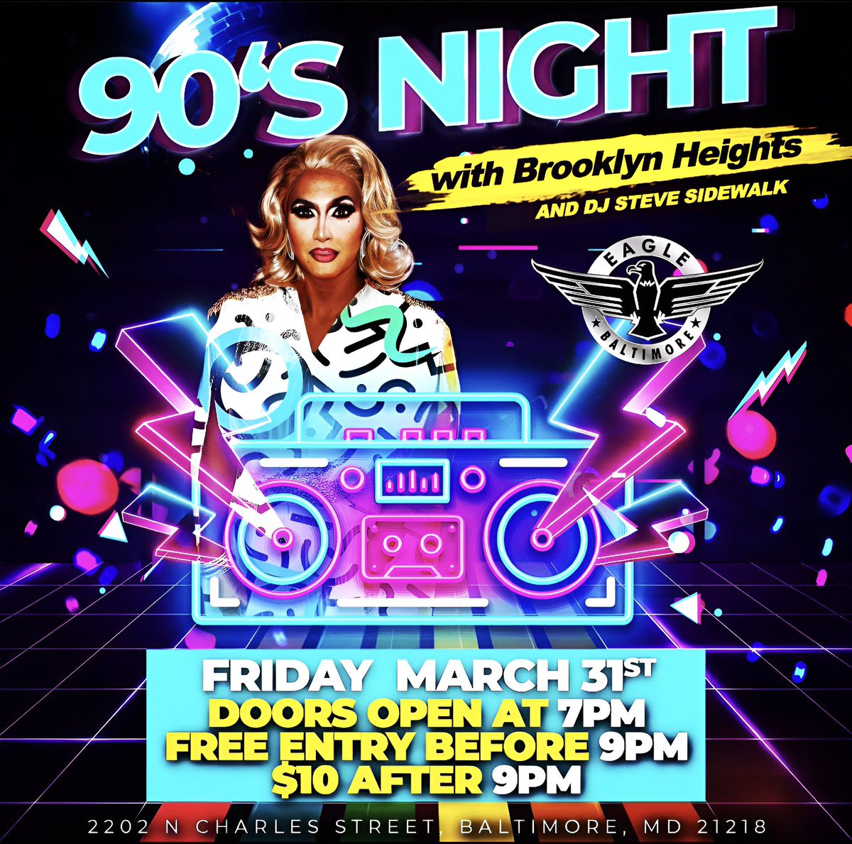 Join us for 90s Night April 1st With Brooklyn Heights with a Drag show at 11 so be sure to wear your favorite colors and clothing from the 90s as we celebrate music that defined dance music as we know it!!!! More details coming soon!!! #clublife #clubs #nightlife #baltimore